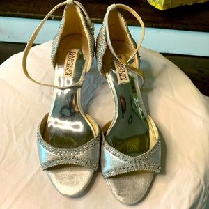 Badgley Mishka silver kitten heel Rhinestone shoe